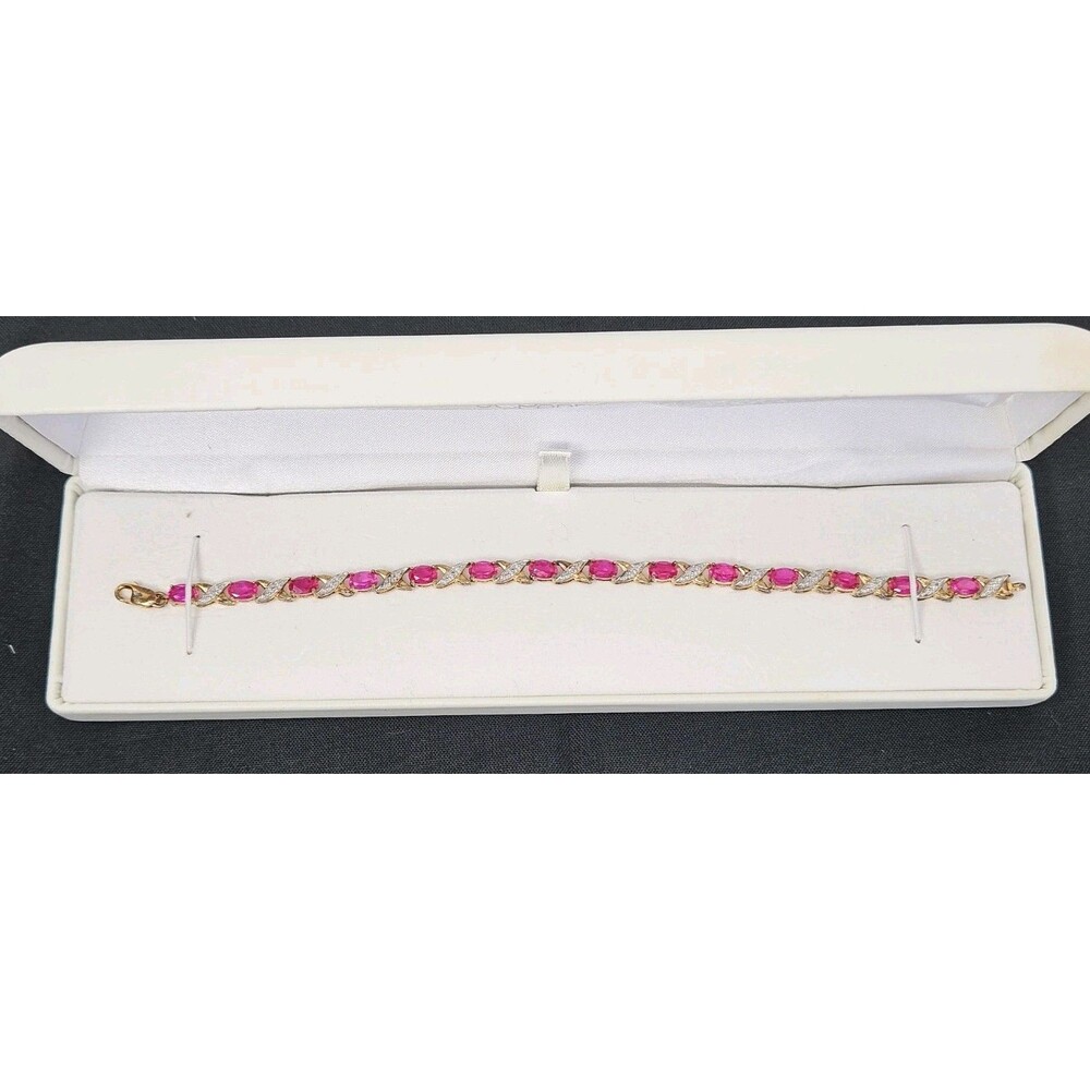 VTG Plated 925 Pink Topaz Tennis Bracelet X Link Design Size 7.5'' Long